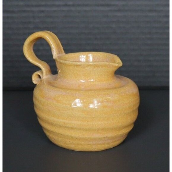Rustic Yellow Organic Hand Thrown Art Pottery Pitcher signed Leni 3 - Picture 3 of 15